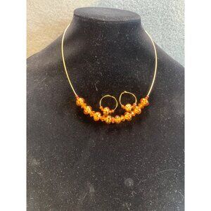 Lampwork Glass Tiger Bead Necklace & Earring Set with Gold Tone Finish Adjustabl